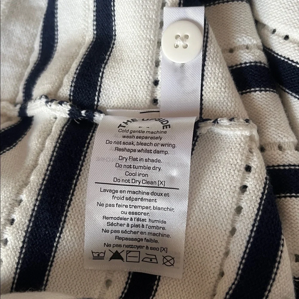The Upside Wonder Knit Stripe Eyelet Dot Long Sleeve Button Front Knit Polo